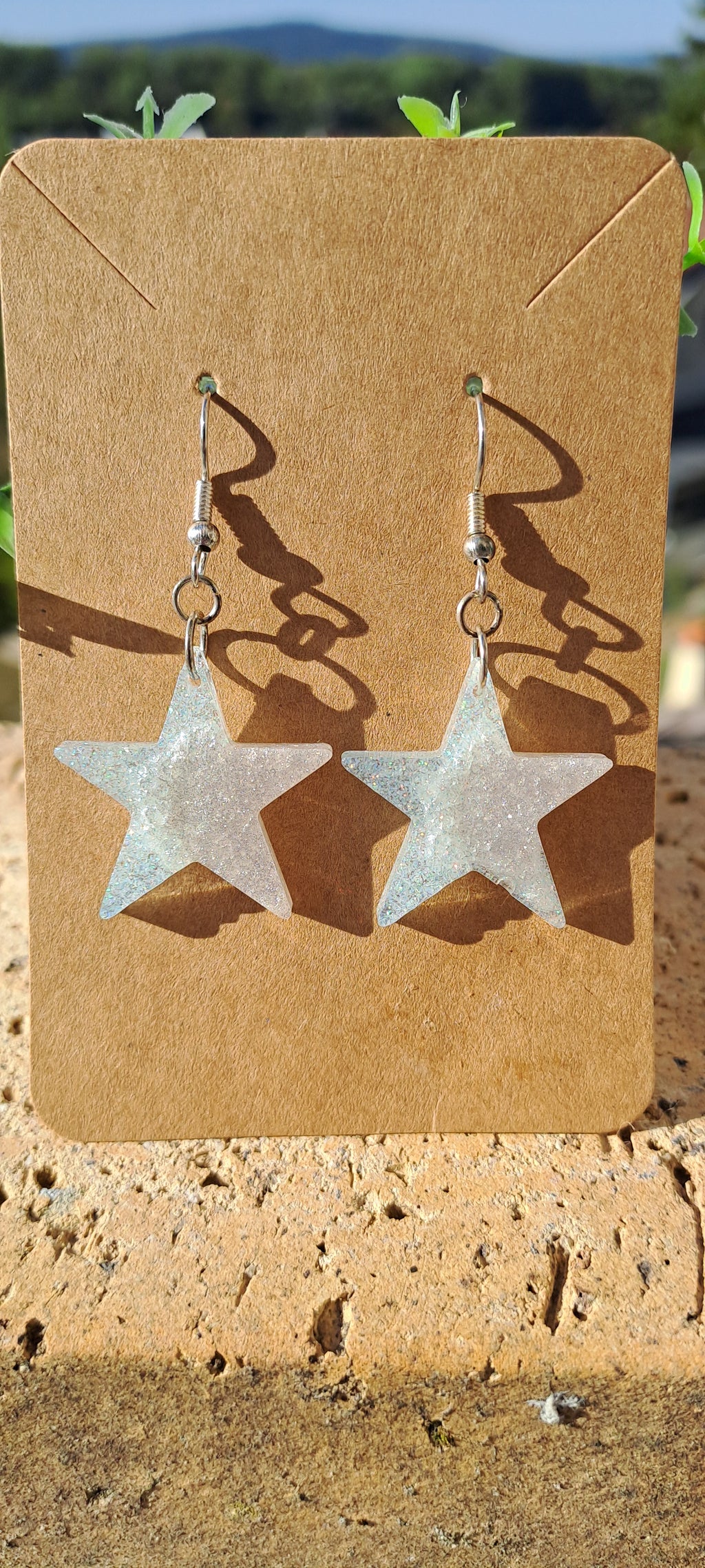 Boucles d'oreilles artisanales étoile gris et bleu givré