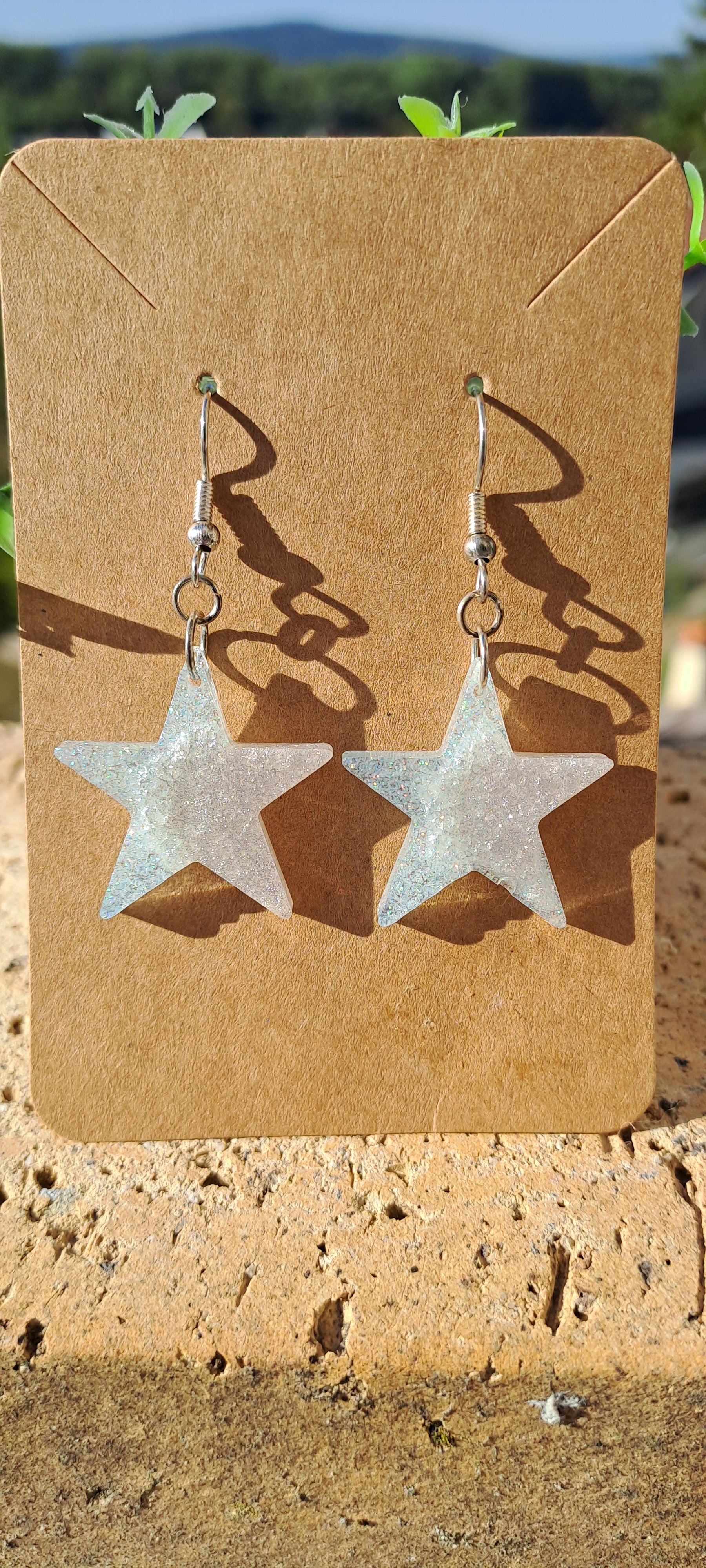 Boucles d'oreilles artisanales étoile gris et bleu givré