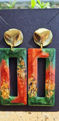 Boucles d'oreilles artisanales vert, brique et doré