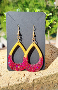 Boucles d'oreilles artisanales jaune orangé et rose paillettes