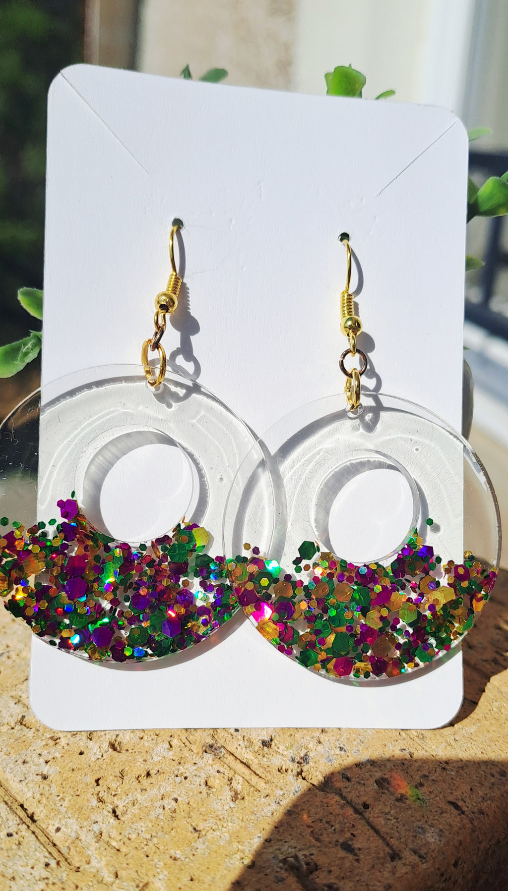 Boucles d'oreilles rondes transparentes et paillettes multicolores