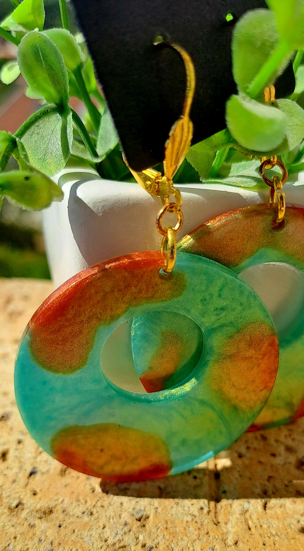 Boucles d'oreilles artisanales vert et cuivre