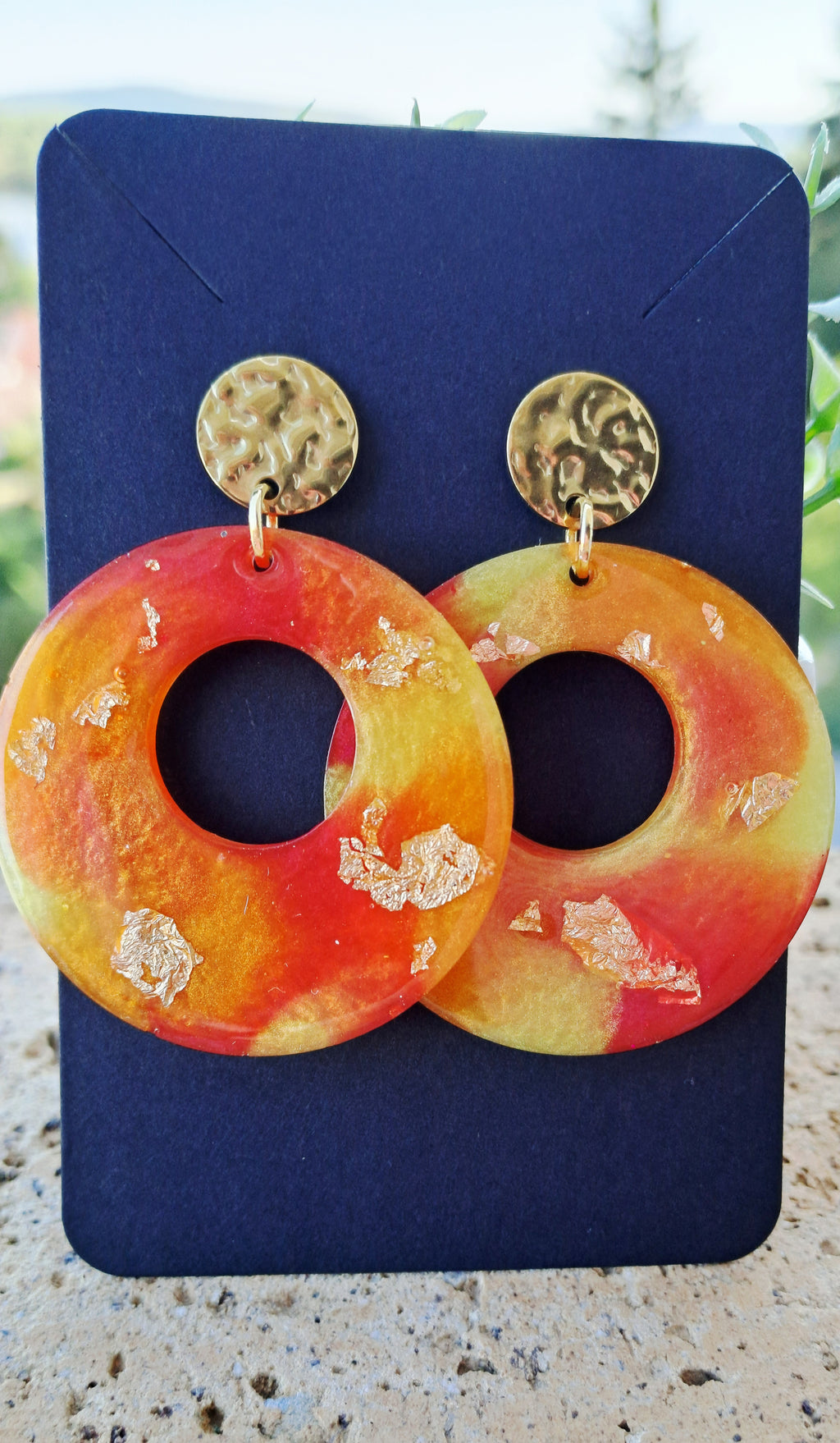 Boucles d'oreilles artisanales couché de soleil doré