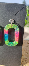 Boucles d'oreilles artisanales rectangles fluo