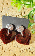 Boucles d'oreilles artisanales coeur paillettes rouge et noir
