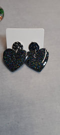 Boucles d'oreilles artisanales coeur noir paillettes multicolores