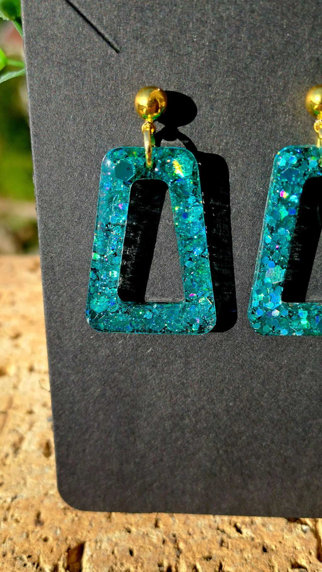 Boucles d'oreilles artisanales vert paillettes