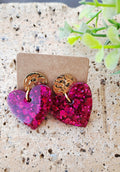 Boucles d'oreilles artisanales coeur fushia 🩷