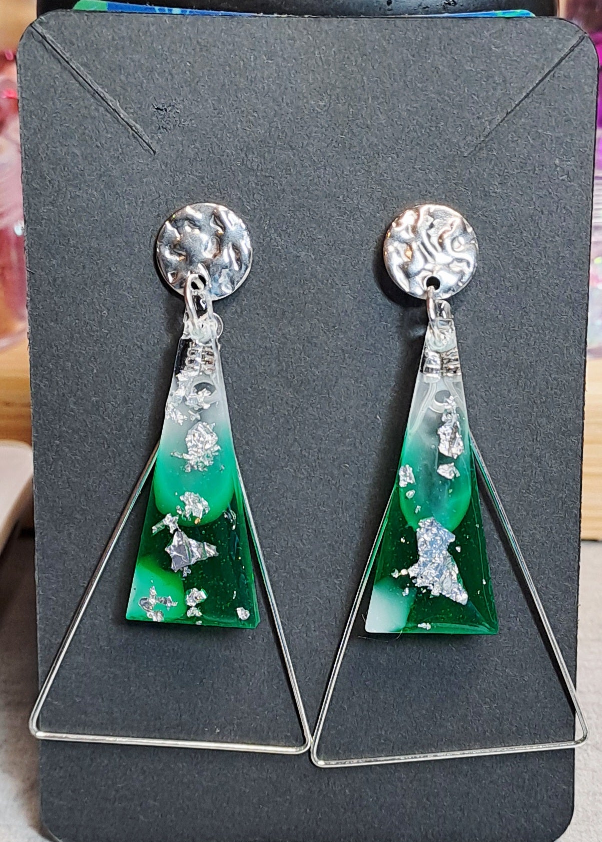 Boucles d'oreilles artisanales vert et argent