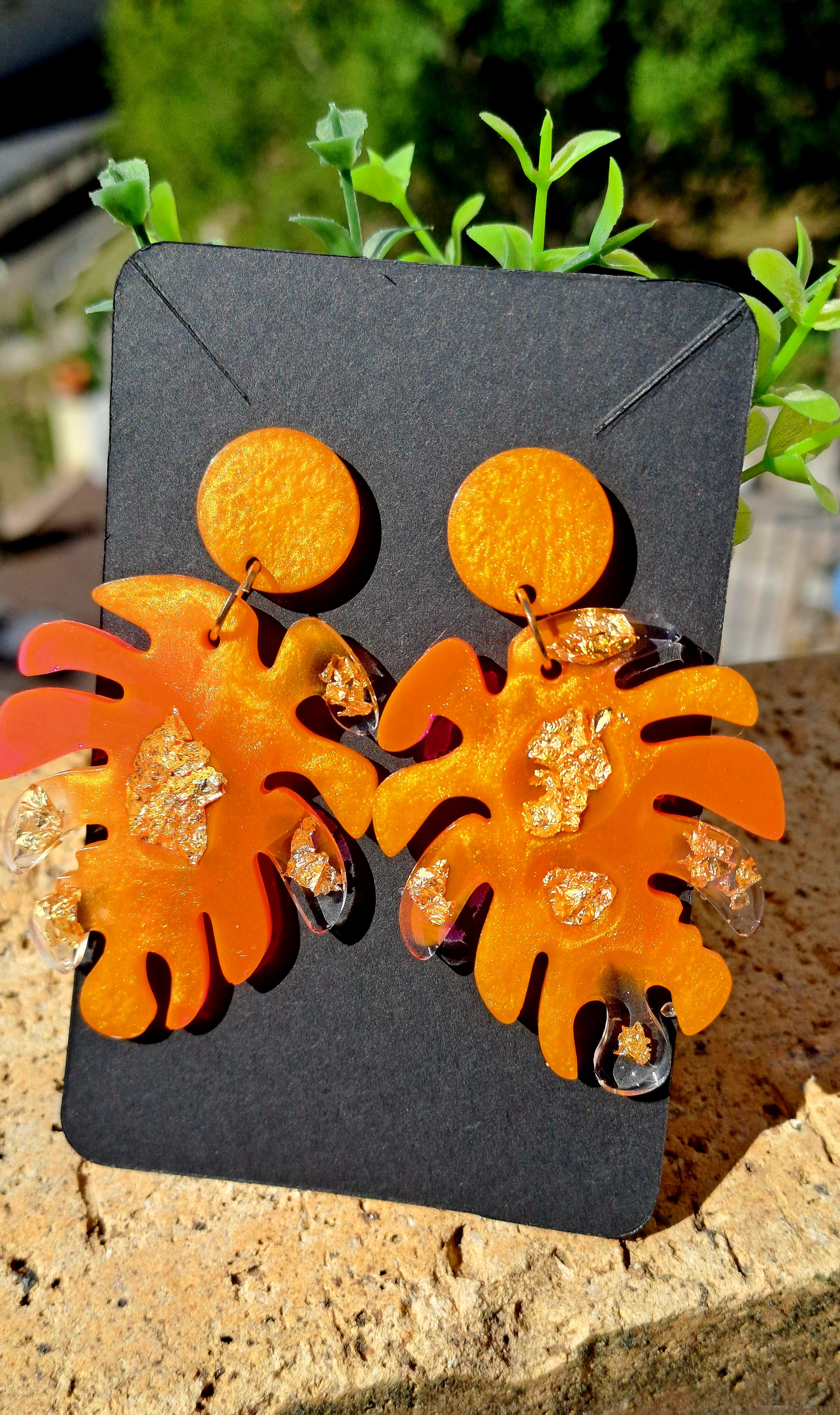 Boucles d'oreilles artisanales orange et doré