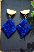 Boucles d'oreilles artisanales losange bleu électrique paillettes