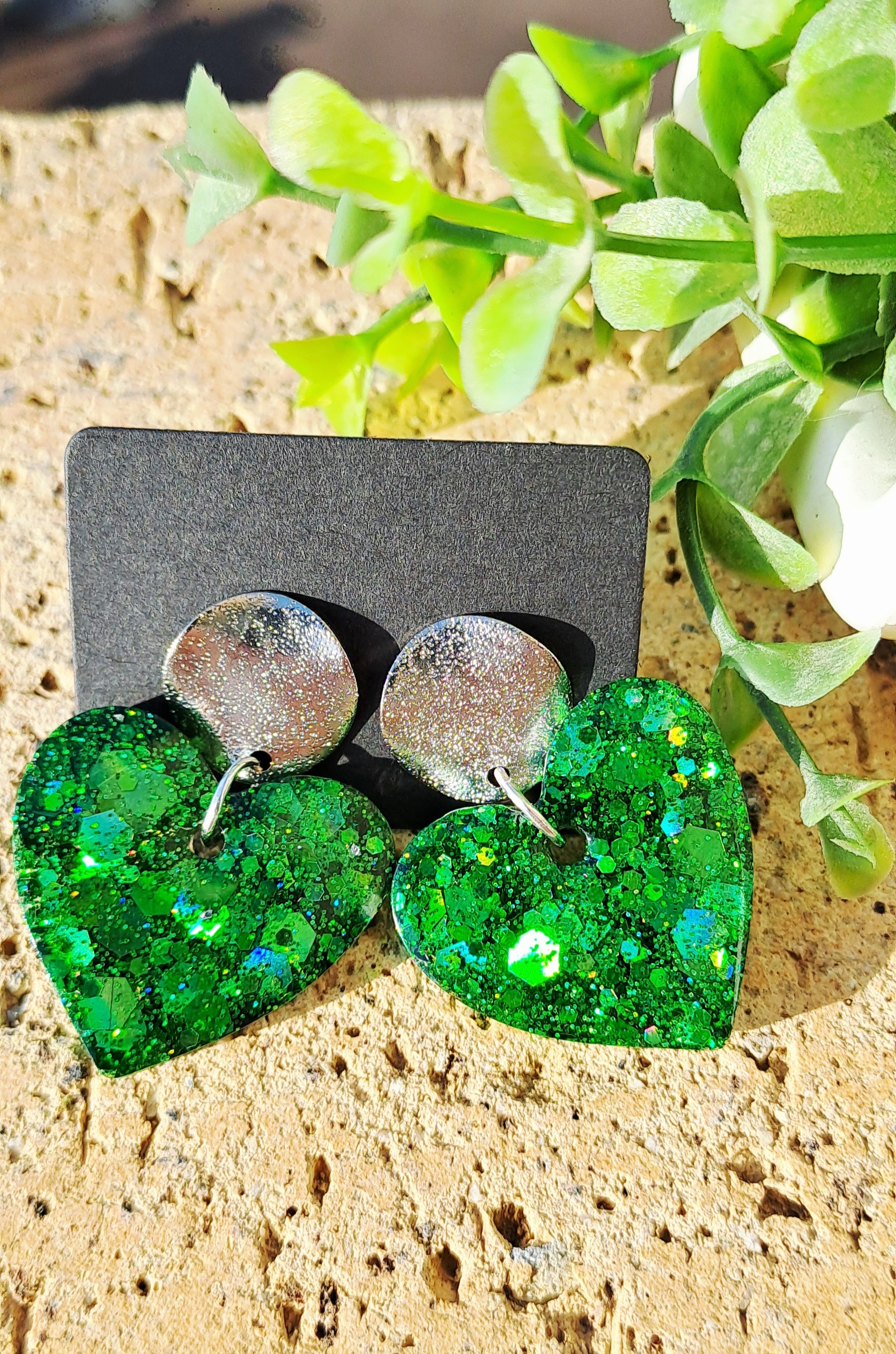 Boucles d'oreilles artisanales coeur vert