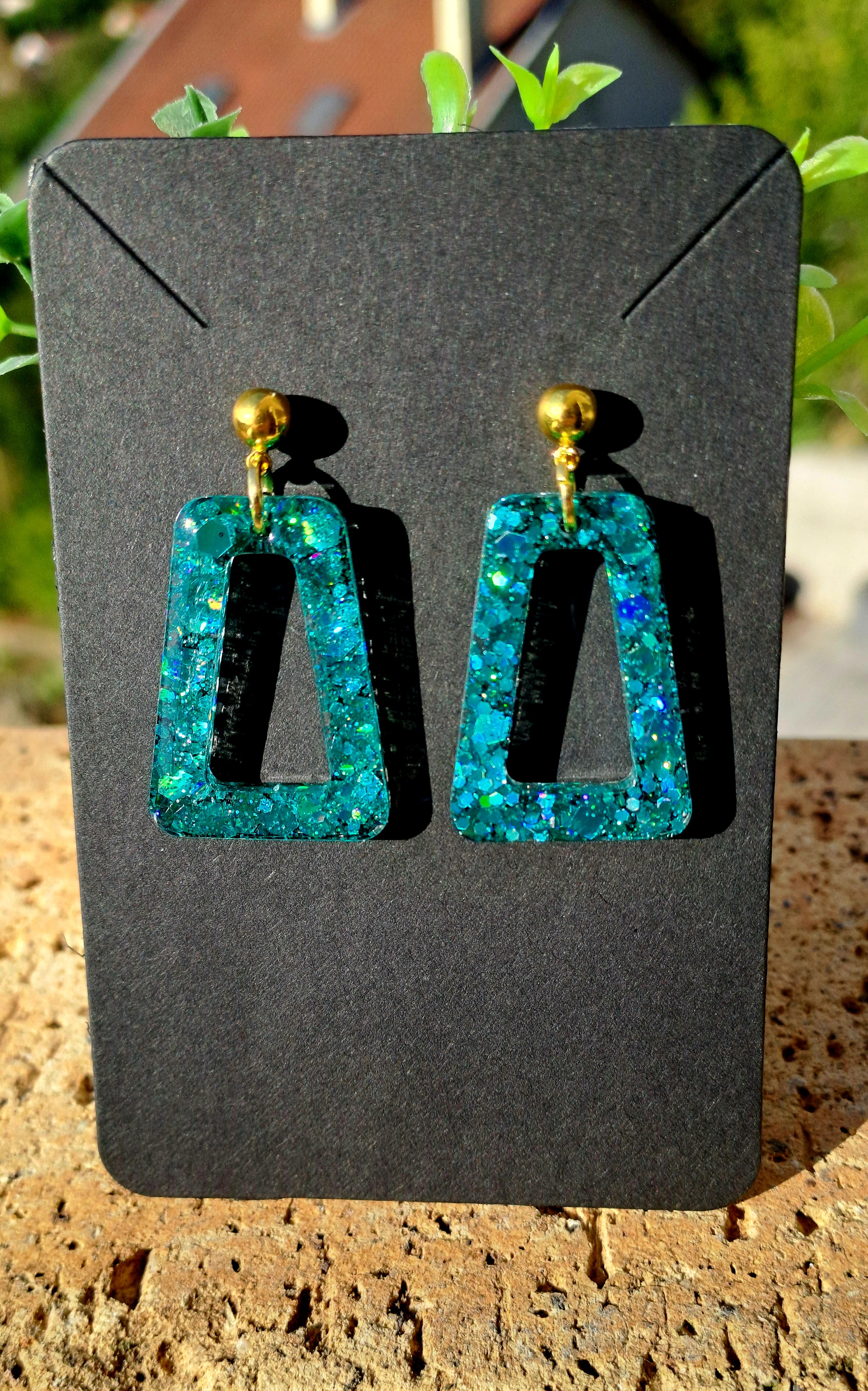 Boucles d'oreilles artisanales vert paillettes