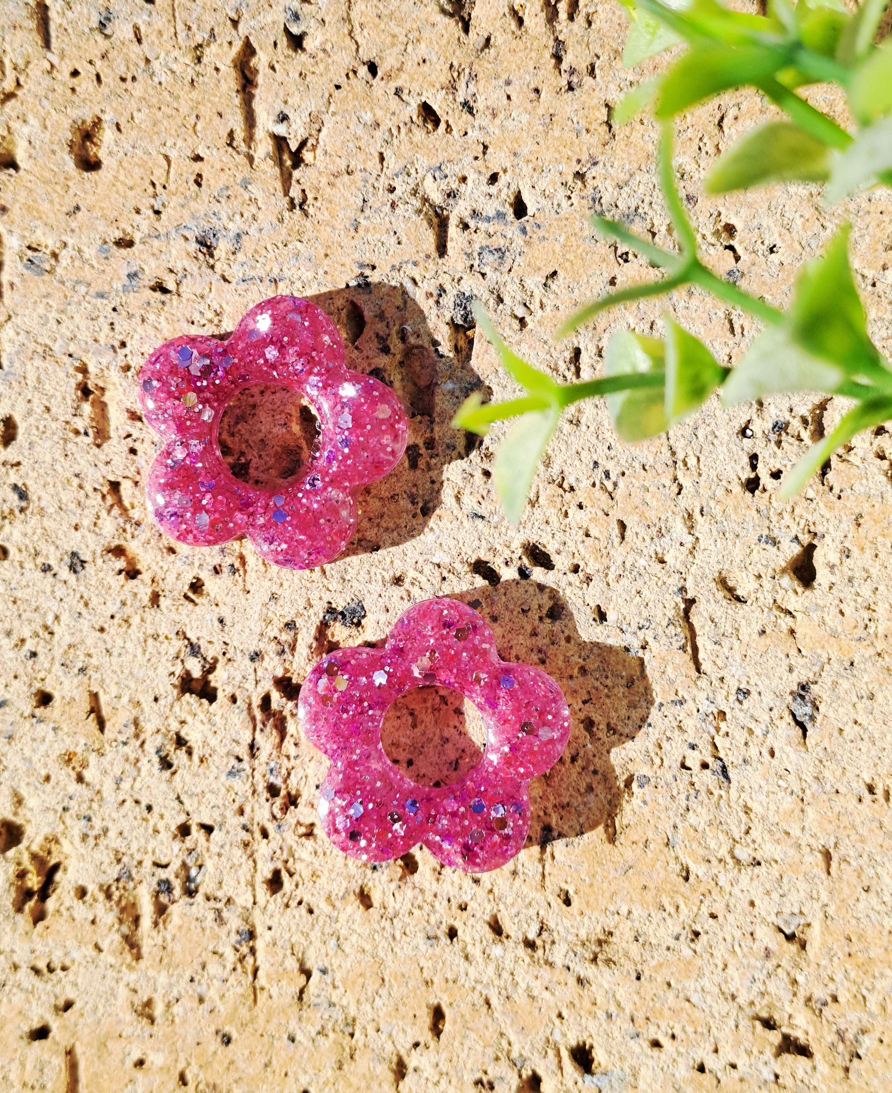 Pampilles fleurs rose paillettes