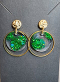 Boucles d'oreilles artisanales rondes vertes et dorées
